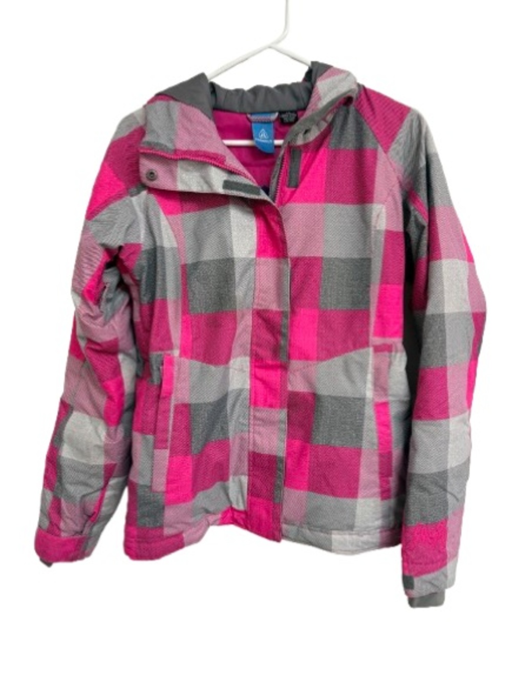 Girls Firefly Plaid Hooded Puffer Jacket - Pink & Gray